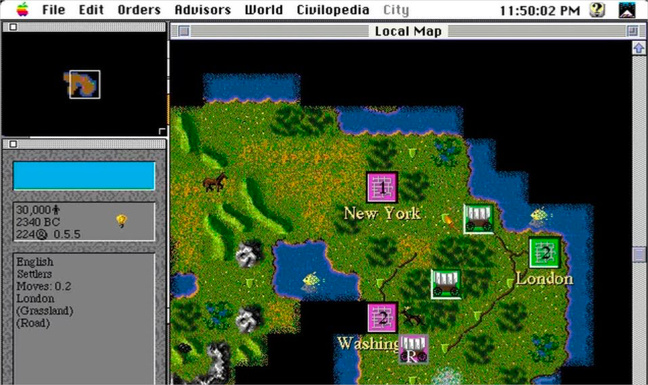 La toute première version de Civilization sur Mac (1991). Capture © Microprose.